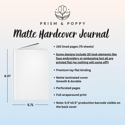 Hard cover journal product information graphic