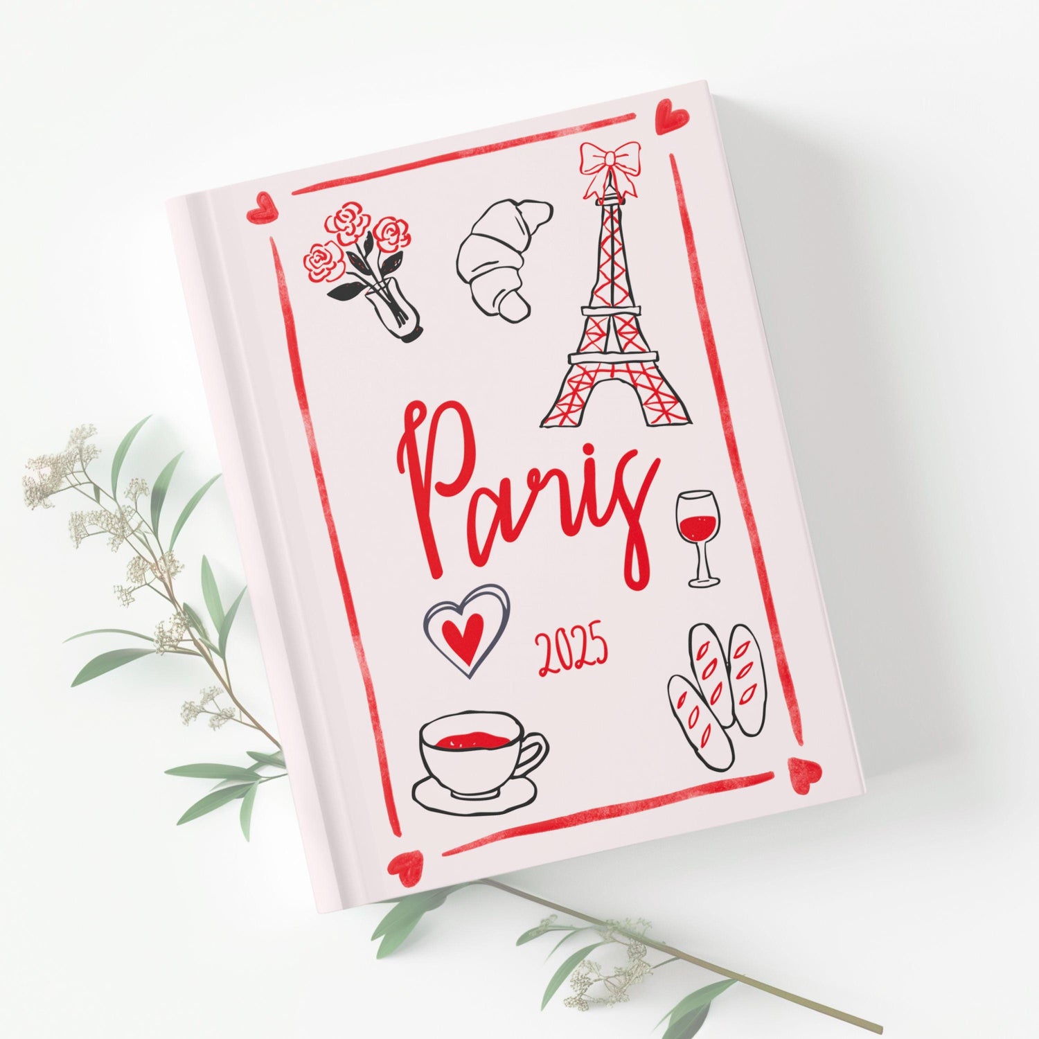Cute Paris-themed trip journal with France trip illustrations, a perfect memento or gift for travel lover