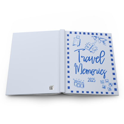 Whimsical travel journal with doodle-style cover, perfect for documenting 2025 world trip memories or gifting to a travel lover