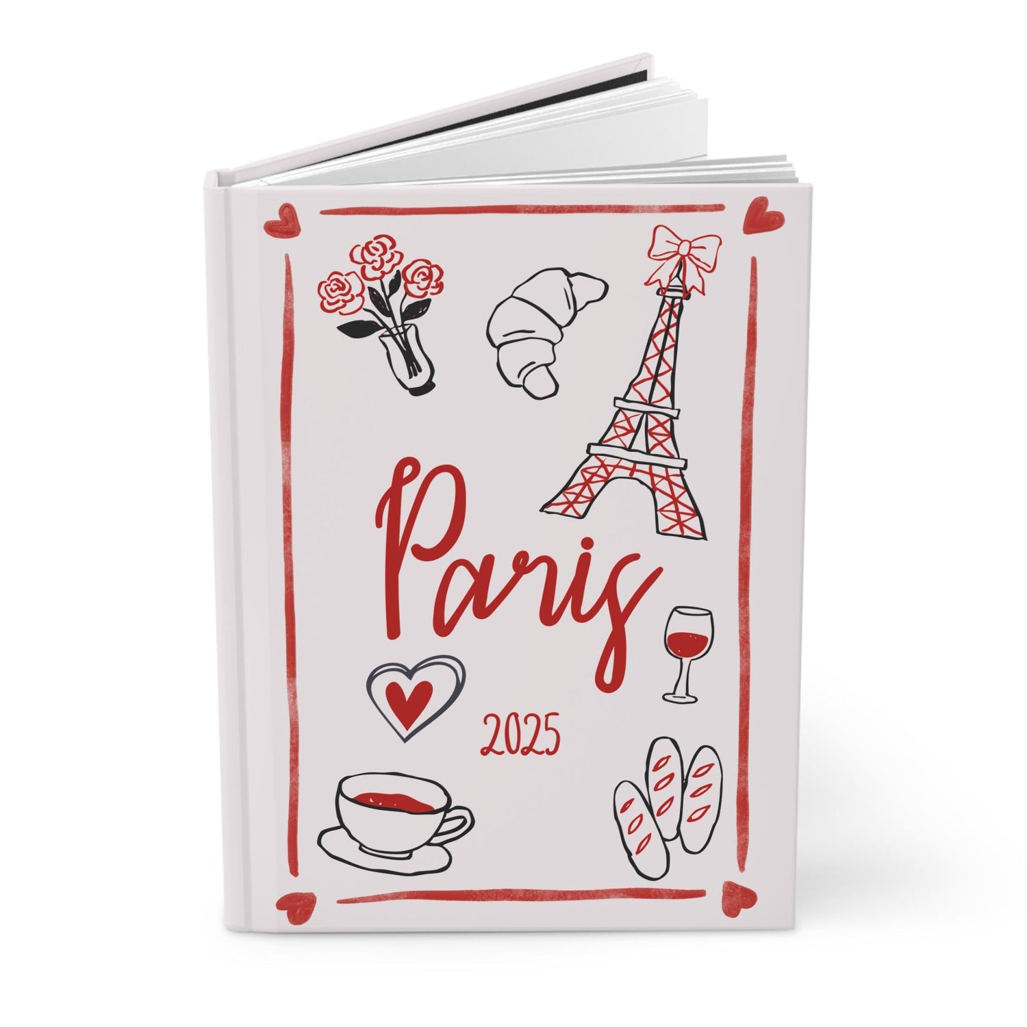 Cute Paris-themed trip journal with France trip illustrations, a perfect memento or gift for travel lover