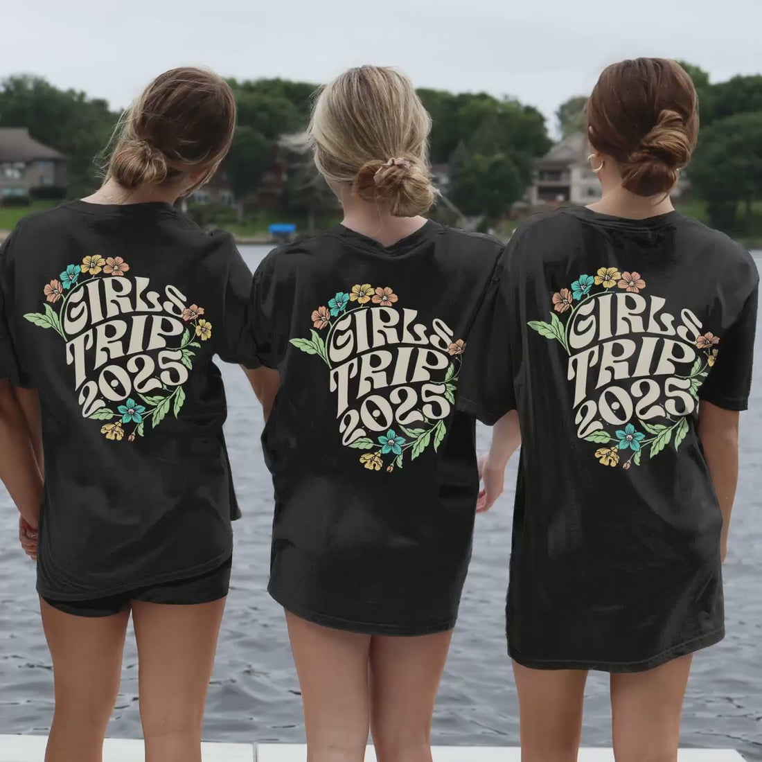 Custom Girls Trip Shirts, Boho Floral Comfort Colors® Tropical Flowers Matching Girls Weekend 2025 Tshirts, Oversized Group Vacation Tee