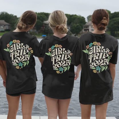 Custom Girls Trip Shirts, Boho Floral Comfort Colors® Tropical Flowers Matching Girls Weekend 2025 Tshirts, Oversized Group Vacation Tee