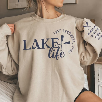 Custom Lake Life Sweatshirts, Matching Group LakeTrip Girls Weekend Sleeve Print Crewneck Family Name Shirts Personalized Vacation Location