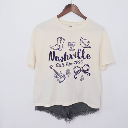 Nashville Girls Trip Shirts Coquette Bow Cropped Comfort Colors® Girls Weekend Southern Travel Tennessee Matching Group Tee Vacation Tshirt