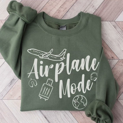Airplane Mode Sweatshirt, Cute Doodle Travel Day Sweater, Gift for Traveler, Frequent Flyer Cozy Airport Shirt Girls Trip Family Vacation