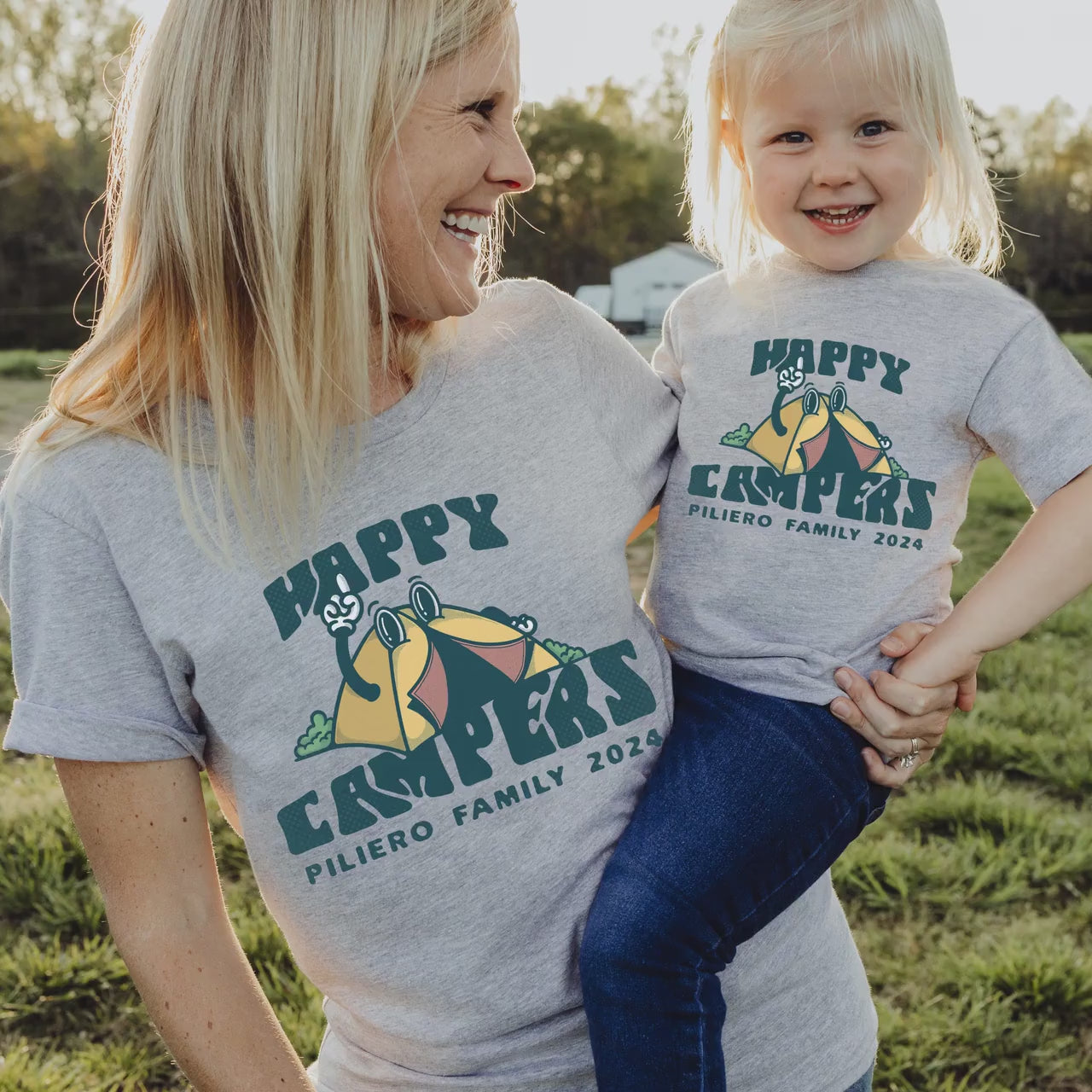 Custom Matching Happy Camper Shirts- Personalized Camping Trip Hoodies, Crewneck & Tshirt, Toddler Kids Adult Size Vacation Adventure